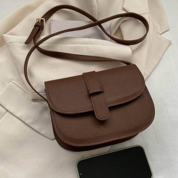 SHEIN brown vegan leather shoulder bag small gold tone hardware purse - Picture 3 of 6